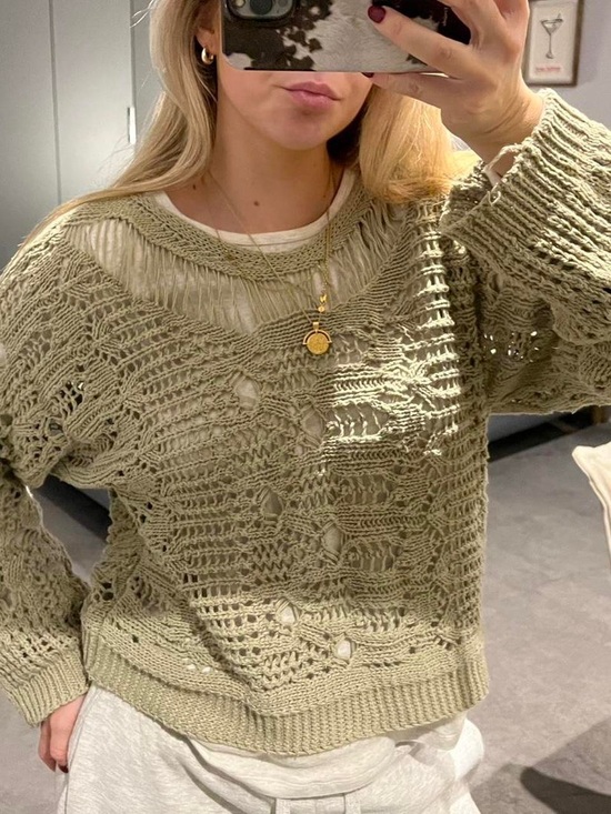 Zara Sweaters - Zara Olive Open-Weave Scoop Neck Women's Sweater SIZE M